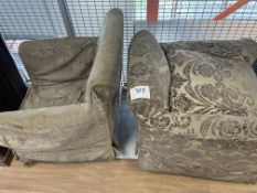 2 x Silver Floral Cloth Upholstered Armchairs