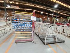 LOT OF (40) PIECES OF CONVEYOR TROLLEYS AND LOADING BASES.