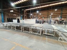 LOT OF (14) PIECES, WORK TABLES, SHELVES AND INDUSTRIAL BLACKBOARDS.