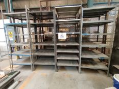 LOT OF (14) PIECES OF RACKS, SHELVES AND ROLLER CONVEYERS.