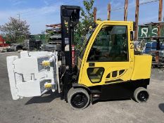 12,000 POUND HYSTER MODEL S120FTPRS ENCLOSED CAB ROLL CLAMP FORKLIFT MFG. 2017