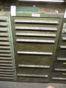 Nu Era 7 drawer cabinet plus contents of taper bits, boring bars, cutting wheels, insert drill bits,