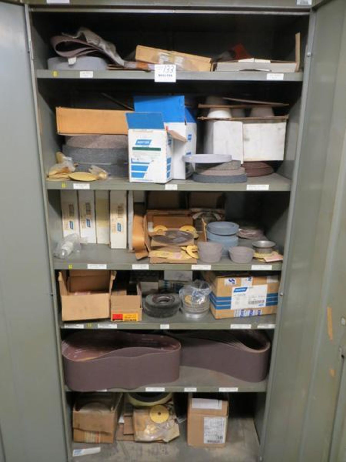 Storage cabinet plus contents grinding wheels and disk, sanding belts etc. - Image 2 of 2