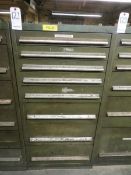 Nu Era 8 drawer cabinet plus contents of counter sink bits, cat 50 collet and tap holders etc.