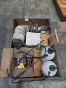 Four air driven fluid pumps, two hand pump sprayers
