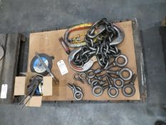 Pallet with lifting chains and eye bolts