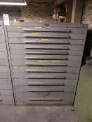 Nu Era 12 drawer cabinet plus contents of drill bits, cutting heads, side cutters etc.