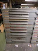 Nu Era 12 drawer cabinet plus contents of cutting heads, tool holders, boring bars, etc.