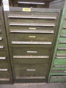Nu Era 6 drawer cabinet plus contents of cat 50 tool holders etc.