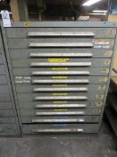 Nu Era 12 drawer cabinet plus contents of insert drill bits, drill bits, carbide inserts, chamfer dr