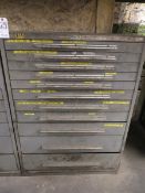 Nu era 11 drawer cabinet plus contents of tap and drill collets, spacers, bolts, boring tools, cat 5