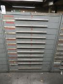 Nu Era 11 drawer cabinet plus contents of boring bars, insert drill bits, tool holders etc.