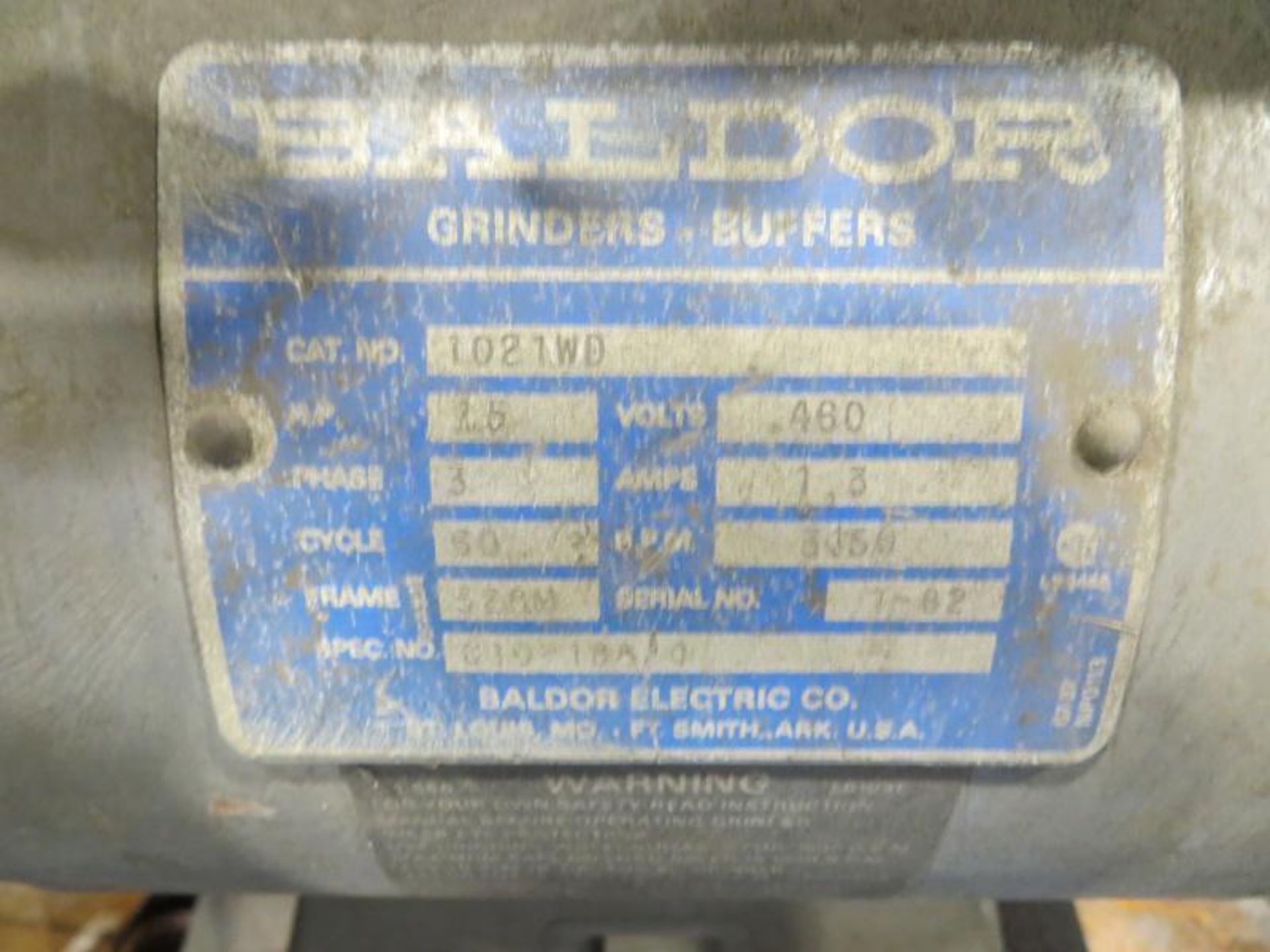 Baldor double end pedestal grinder, 1.5hp, 480/3/60, Cat No. 1021WD - Image 3 of 3