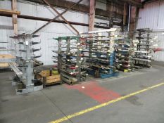 Five racks including bar stock of stainless steel, alum. and brass