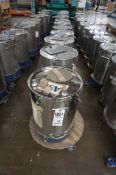 (13) Misc. Nordson powder coating Hoppers, 18 and 22 lbs capacity, with rolling bases