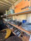 Shelving w/ contents, including: motors, electrical components, etc