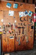 Tools On Pegboard Wall, Aviation Shears, Micrometers, Adjustable Wrenches, Rubber Mallet, Hammers, V