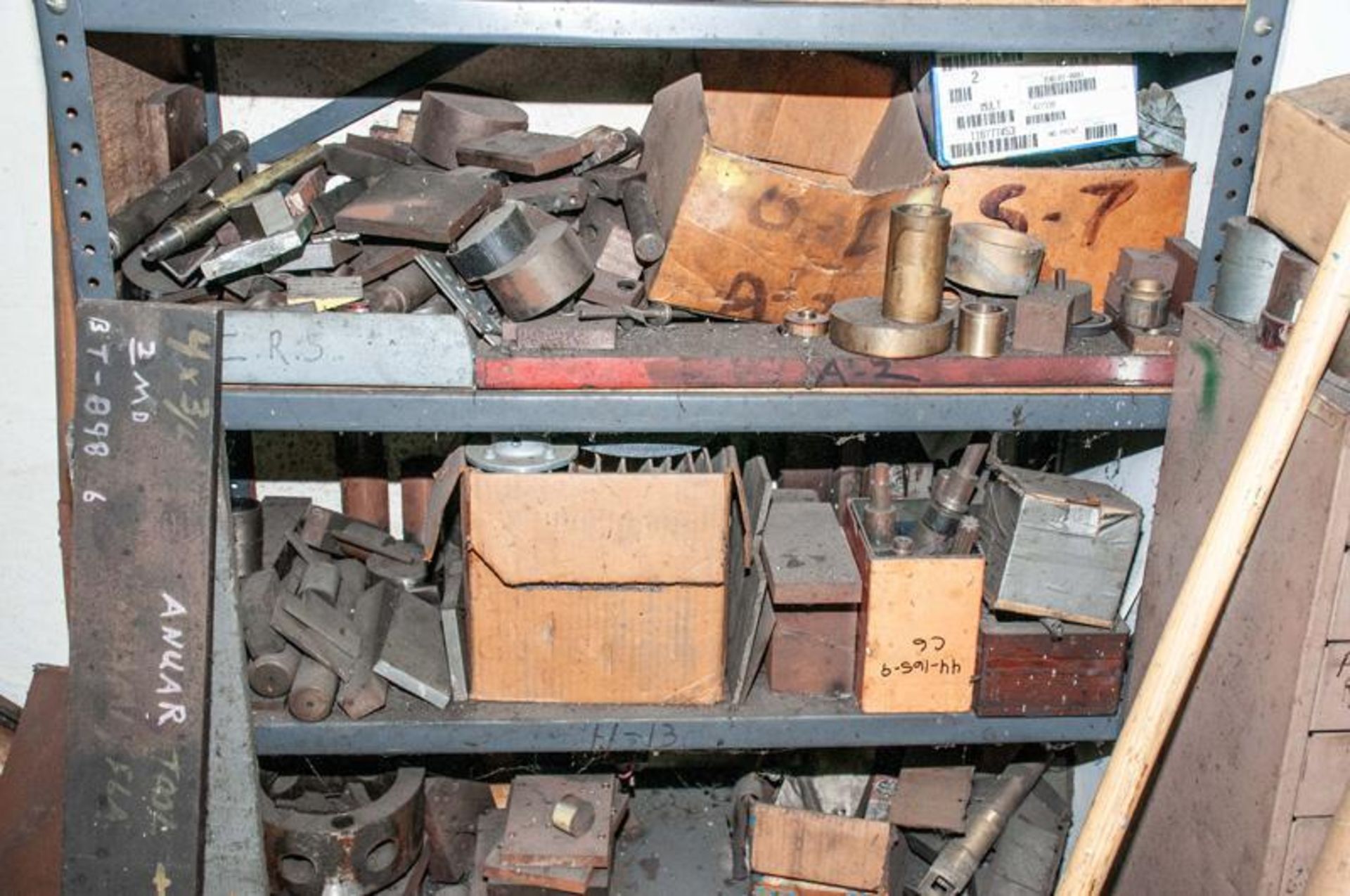Shelving Unit W/ Contents, Laboratory Jack, Number And Letter Stamps, Reamers, Grinding Wheels 7 1/2 - Image 3 of 4