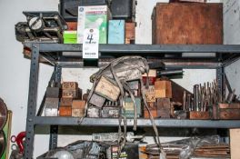 Shelving Unit W/ Contents, Laboratory Jack, Number And Letter Stamps, Reamers, Grinding Wheels 7 1/2