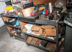 (2) Shop Carts W/ Contents, Large Taps, T-Handle Allen Keys, Granite Surface Plate, Air Regulator, E