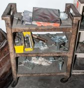 (2) Poly Shop Carts, Wood Shelving Unit W/ Contents