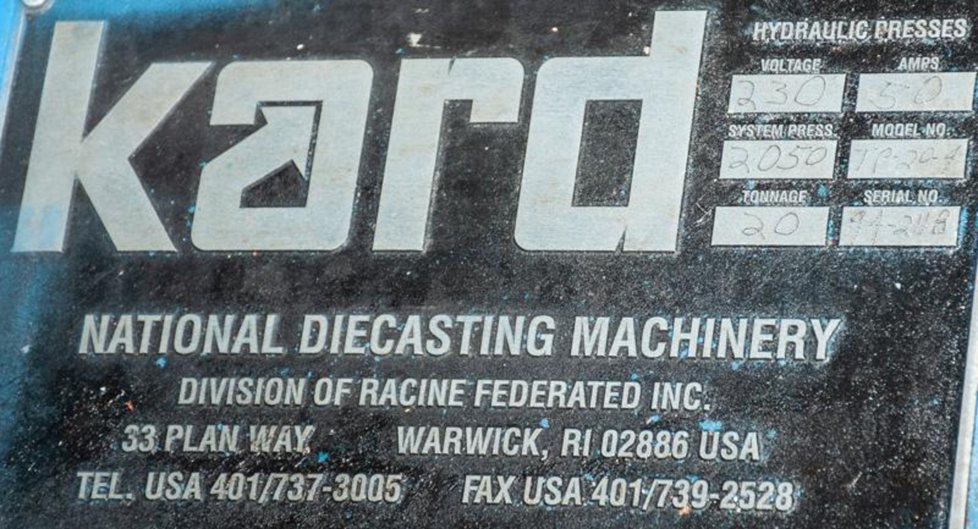 Kard Model TP20-4 20 Ton Top Mounted Hydraulic Trim Press S/N 94-2118, 460 Volt, Approx. 11 1/2" X 2 - Image 9 of 9