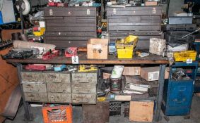 Steel Legs, Wood Top Workbench W/ Contents