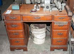 8-Drawer Wooden Desk W/ Chair And Contents Not Tagged, Demagnetizer, Bearings, Wheels For Michael De