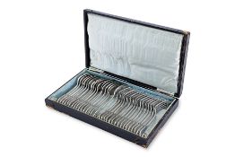 A CONTINENTAL EUROPEAN SET OF SILVER PLATED SPOONS & FORKS