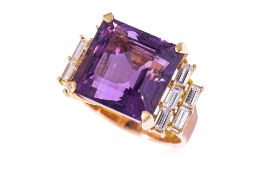 AN AMETHYST AND DIAMOND RING