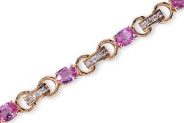A PINK SAPPHIRE AND DIAMOND LINK BRACELET