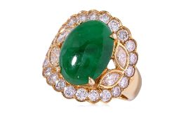 A TYPE A JADEITE AND DIAMOND RING