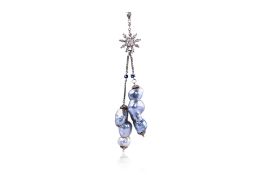 A CULTURED BAROQUE PEARL, SAPPHIRE AND DIAMOND PENDANT