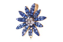 A MYSTERY SET BLUE SAPPHIRE AND DIAMOND PENDANT