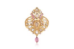 A TOURMALINE AND DIAMOND PENDANT