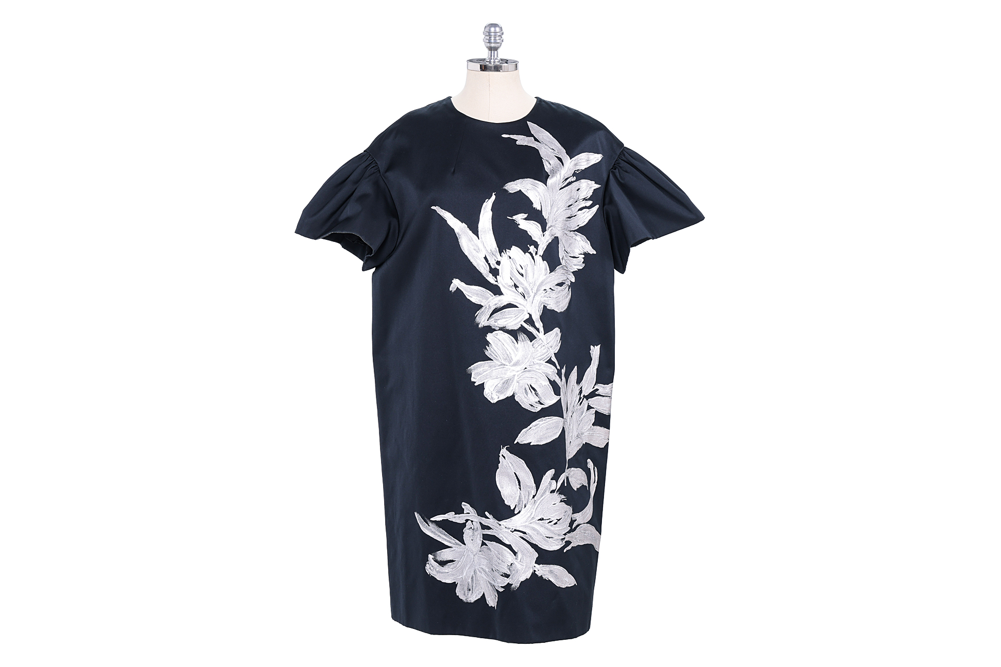 A DRIES VAN NOTEN HAND PAINTED FLORAL MOTIF OVERSIZED DRESS