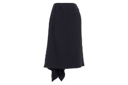A LANVIN BLACK ASYMMETRIC DRAPE SKIRT
