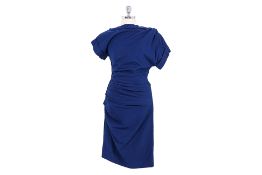 A LANVIN ASYMMETRIC RUCHED DRESS IN BLUE
