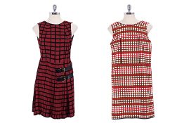 A MARNI MAROON BELTED DRESS AND A POLKADOT SLEEVELESS DRESS