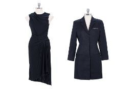 AN ALEXANDER WANG BLACK DRAPED DRESS AND LONG COAT