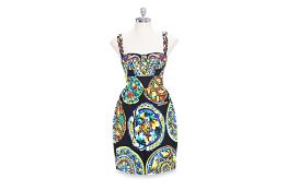 A DOLCE & GABBANA SICILIAN CERAMIC PRINT BUSTIER DRESS