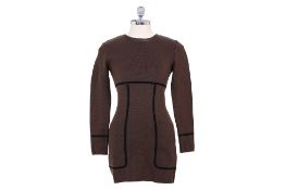 A CHRISTIAN DIOR CHOCOLATE KNIT DRESS WITH POCKETS