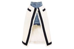 A SACAI DENIM SKIRT WITH LAYERED TWEED WRAP