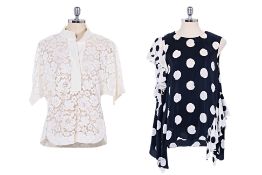 A CH CAROLINA HERRERA LACE COLLARED SHIRT AND PRINTED BLOUSE