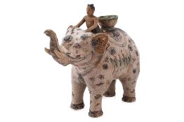 A LARGE VIETNAMESE POLYCHROME ELEPHANT EWER