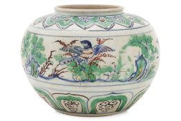 A RARE VIETNAMESE POLYCHROME BIRDS JAR
