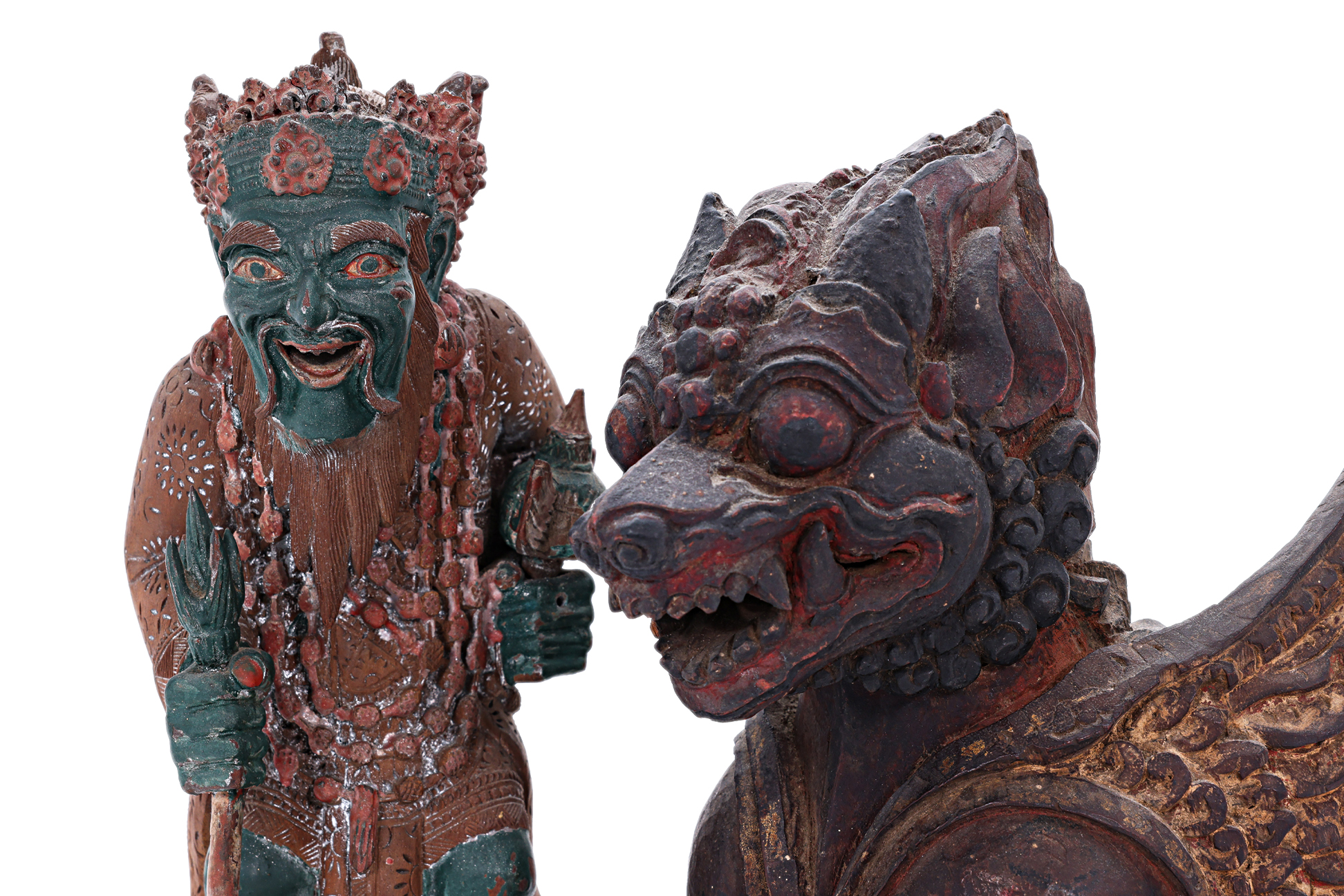 TWO BALINESE CARVED POLYCHROME STATUES - Image 4 of 4