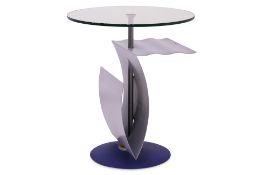 A POST MODERN STYLE GLASS TOP SIDE TABLE