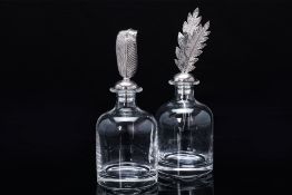 TWO ITALIAN SILVER TOPPED GLASS DECANTERS BY PAMPALONI