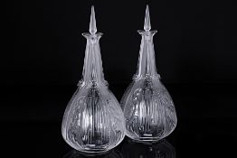 A PAIR OF LALIQUE GLASS 'SIRENES & GRENOUILLES' DECANTERS